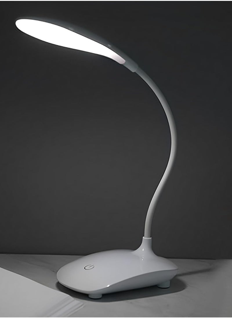 Desk Lamp with Flexible Gooseneck 3 Level Brightness, Rechargeable Table Light, Table Lamp 5W Touch Control, Dimmable Reading Lamp, Compact Portable lamp for Dorm Study Office Bedroom, Eye-Caring and Energy Saving (White)