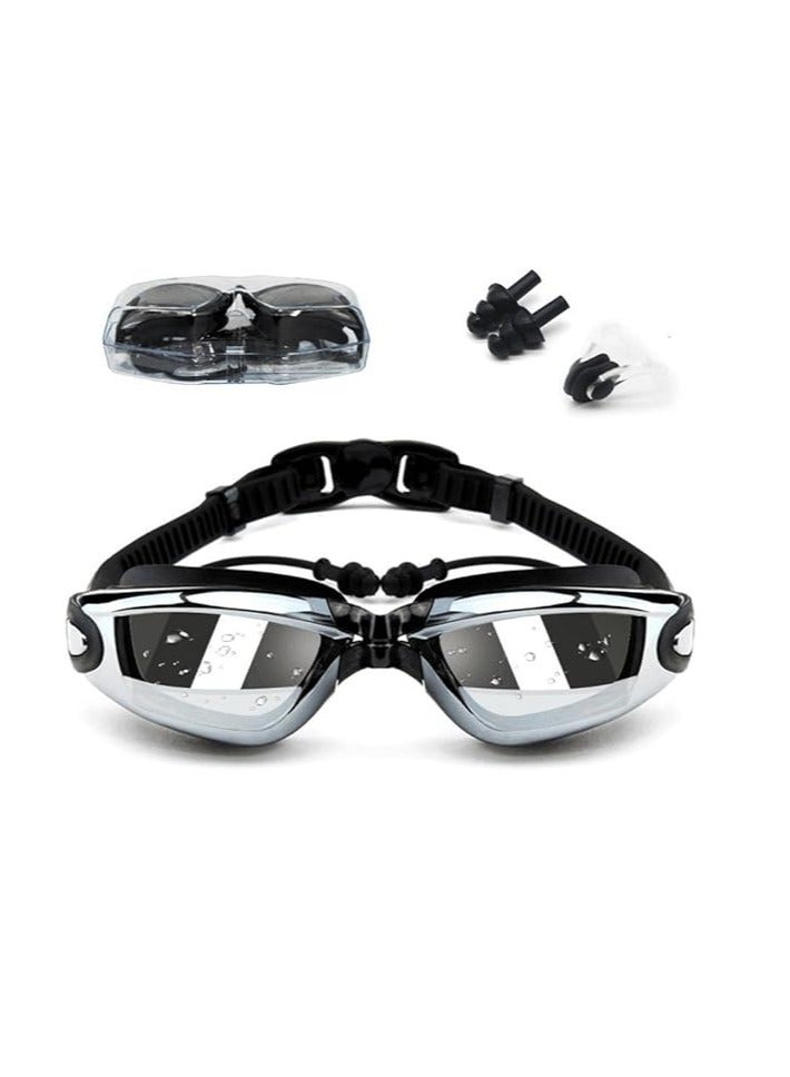 Generic Swim Goggles, Swimming Pool Glasses Strap Clear Lens for Adult Men Women Kids Youth No Leaking Anti Fog Safety UV Protection Waterproof (Black) - Image 1