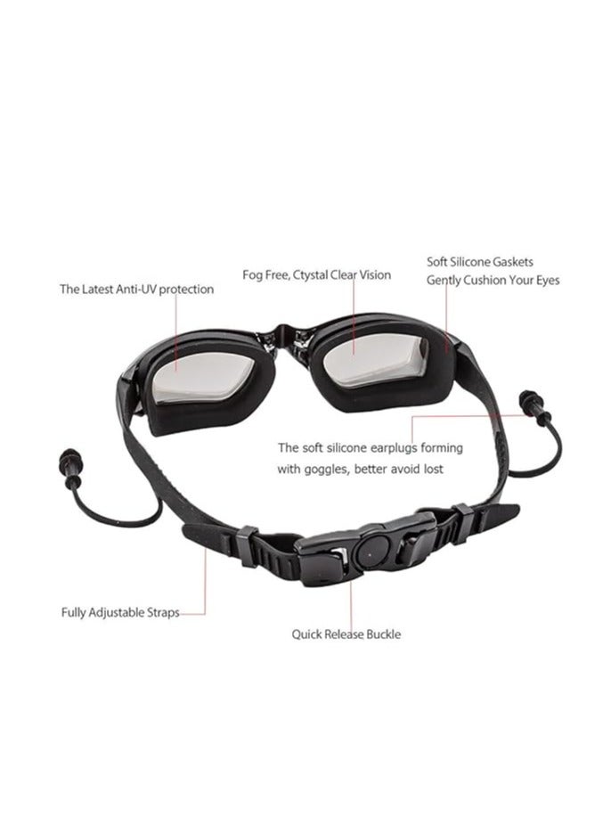 Generic Swim Goggles, Swimming Pool Glasses Strap Clear Lens for Adult Men Women Kids Youth No Leaking Anti Fog Safety UV Protection Waterproof (Black) - Image 2