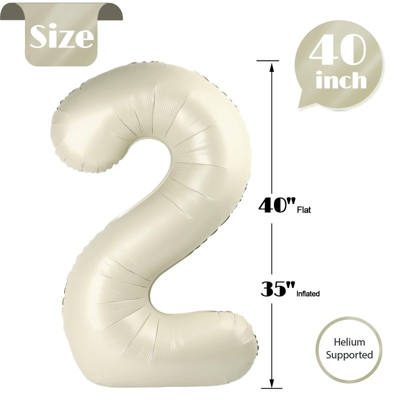 IWERP Cream 2 Balloon, Cream Number Balloons 40 Inch, 2nd Number Birthday Decorations, Second Two Birthday Party Supplies, Number 2 Balloon - Image 5