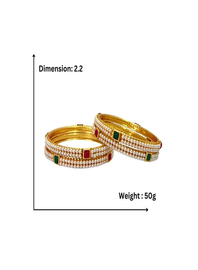 ACCESSHER AccessHerJewellery for women Traditional Gold Plated Bangles White Pearl for Women and Girls for Wedding, Rakshabandhan, party and any Special Occasions (Set of 4) - Image 5