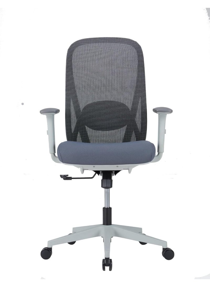 كاليبر كرسي مكتب Kaliber Nova متوسط ​​الظهر - يتميز بظهر شبكي رمادي ومقعد من القماش الفاخر، مصمم هندسيًا لتوفير الراحة، مثالي لساعات طويلة - Image 4