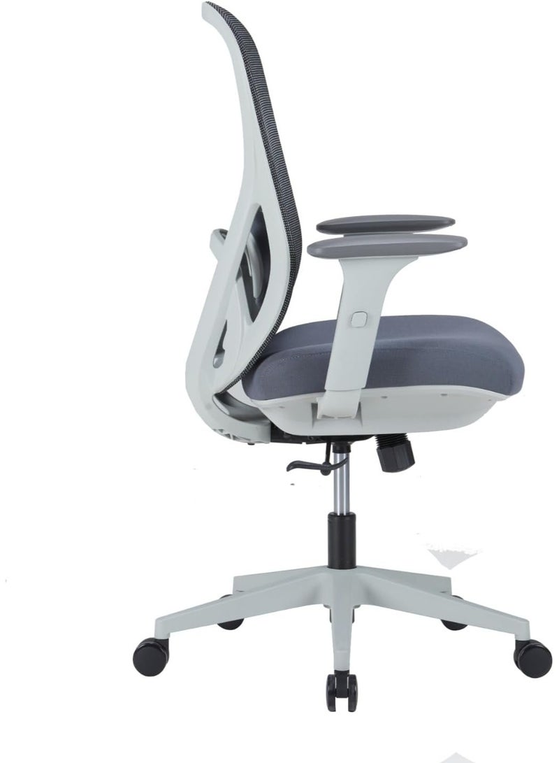 كاليبر كرسي مكتب Kaliber Nova متوسط ​​الظهر - يتميز بظهر شبكي رمادي ومقعد من القماش الفاخر، مصمم هندسيًا لتوفير الراحة، مثالي لساعات طويلة - Image 3
