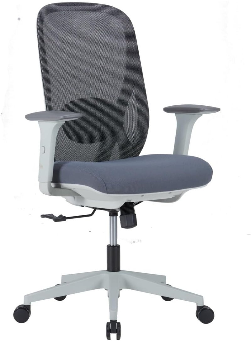 كاليبر كرسي مكتب Kaliber Nova متوسط ​​الظهر - يتميز بظهر شبكي رمادي ومقعد من القماش الفاخر، مصمم هندسيًا لتوفير الراحة، مثالي لساعات طويلة - Image 1