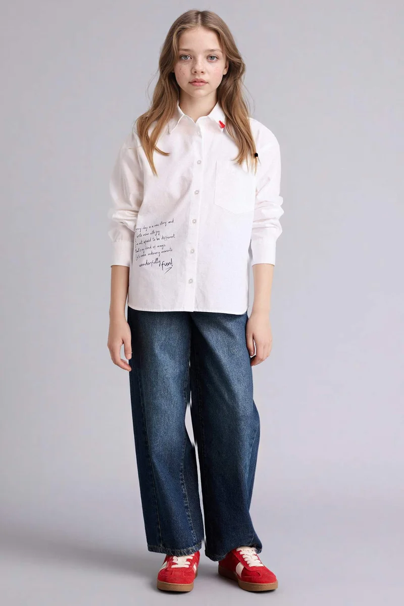 ديفاكتو Girl Regular Fit Printed Long Sleeve Shirt