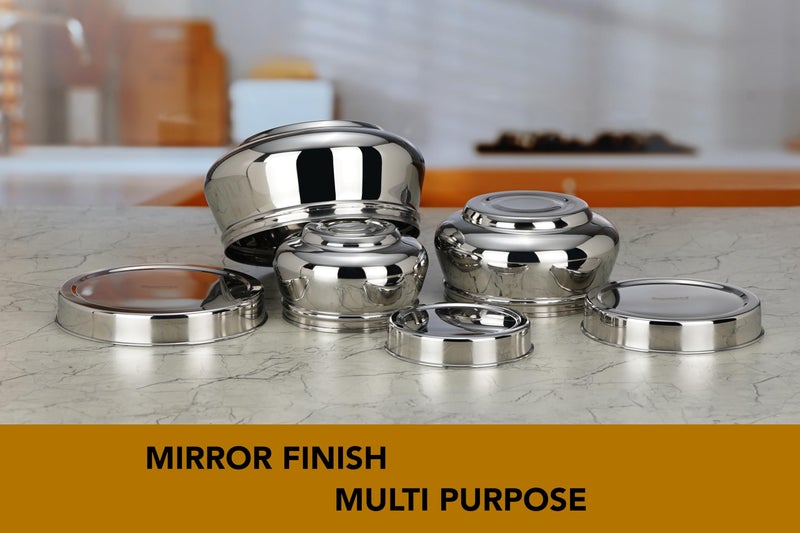 Sumeet Stainless Steel Handi Shape Big Size Canisters/Dabba/Storage Containers Set for kitchen, 11.6cm, 14.5cm & 17.5cm Dia, 900ml, 1450ml & 2400ml, Pack of 3, Silver - Image 5