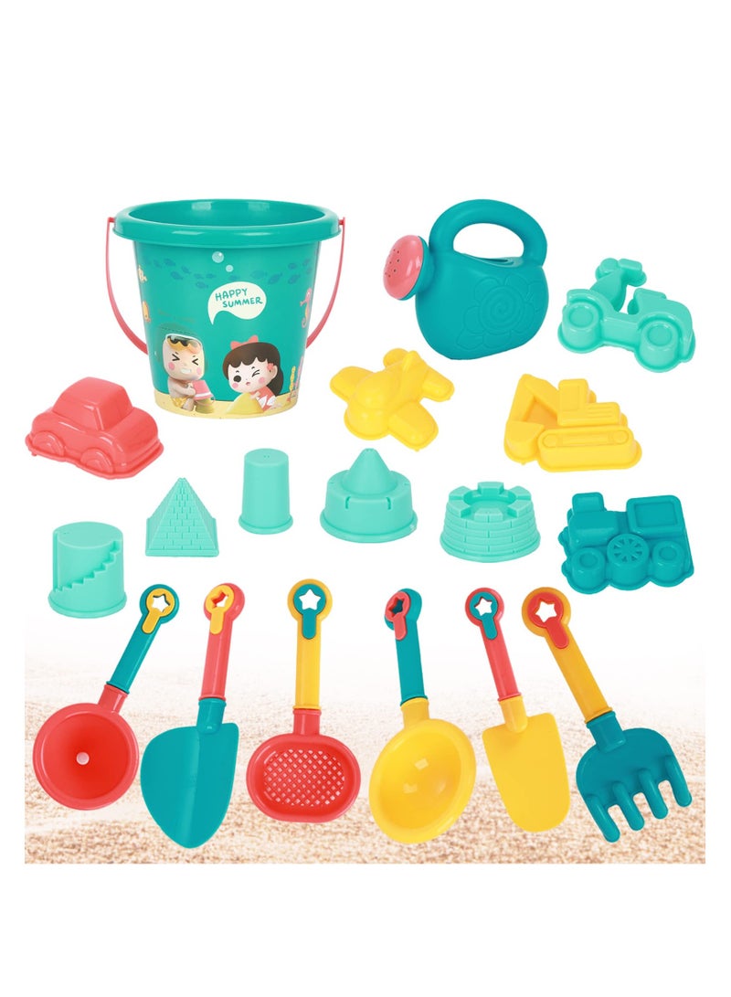 SYOSI Beach Toys Set for Kids, 18 Pcs Sand Toys with Buckets, Watering Cans, Shovels, Rakes, Castle, Digger, Car Molds and Reusable Mesh Bag, Outdoor Fun Sand Tools for Toddler Children Boys Girls - Image 1