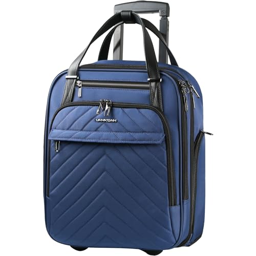 VANKEAN Carry On Underseat 16inch Multifunctional Underseater Lightweight Overnight Suitcase with Wheels Roller Case for Women Men Travel Business Haze Blue - Image 1