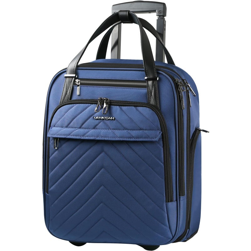 VANKEAN Carry On Underseat 16inch Multifunctional Underseater Lightweight Overnight Suitcase with Wheels Roller Case for Women Men Travel Business Haze Blue - Image 2
