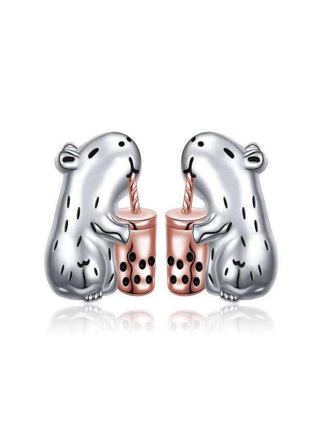 Yearace Capybara Stud Earrings 925 Sterling Silver Cute Bubble Tea Earrings Hypoallergenic Capybara Jewelry Gifts for Women - Image 1