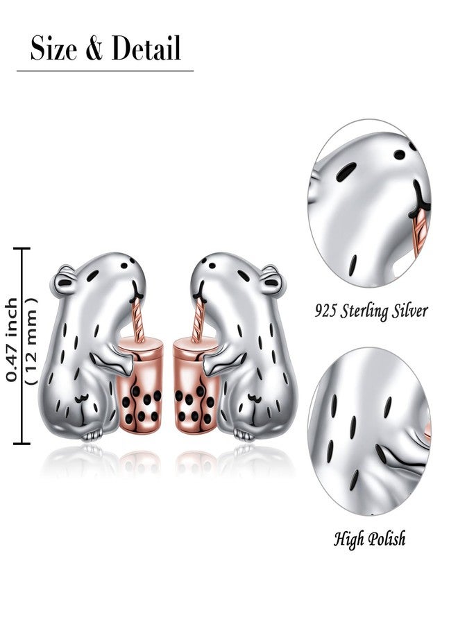 Yearace Capybara Stud Earrings 925 Sterling Silver Cute Bubble Tea Earrings Hypoallergenic Capybara Jewelry Gifts for Women - Image 4