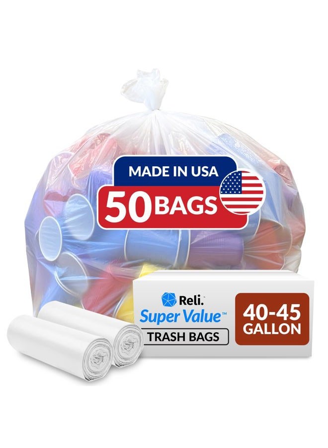 Reli. 40 to 45 Gallon Trash Bags Heavy Duty | 50 Trash Bags | Super Sizeable, Clear, Garbage for Serious Cleanup - Image 1