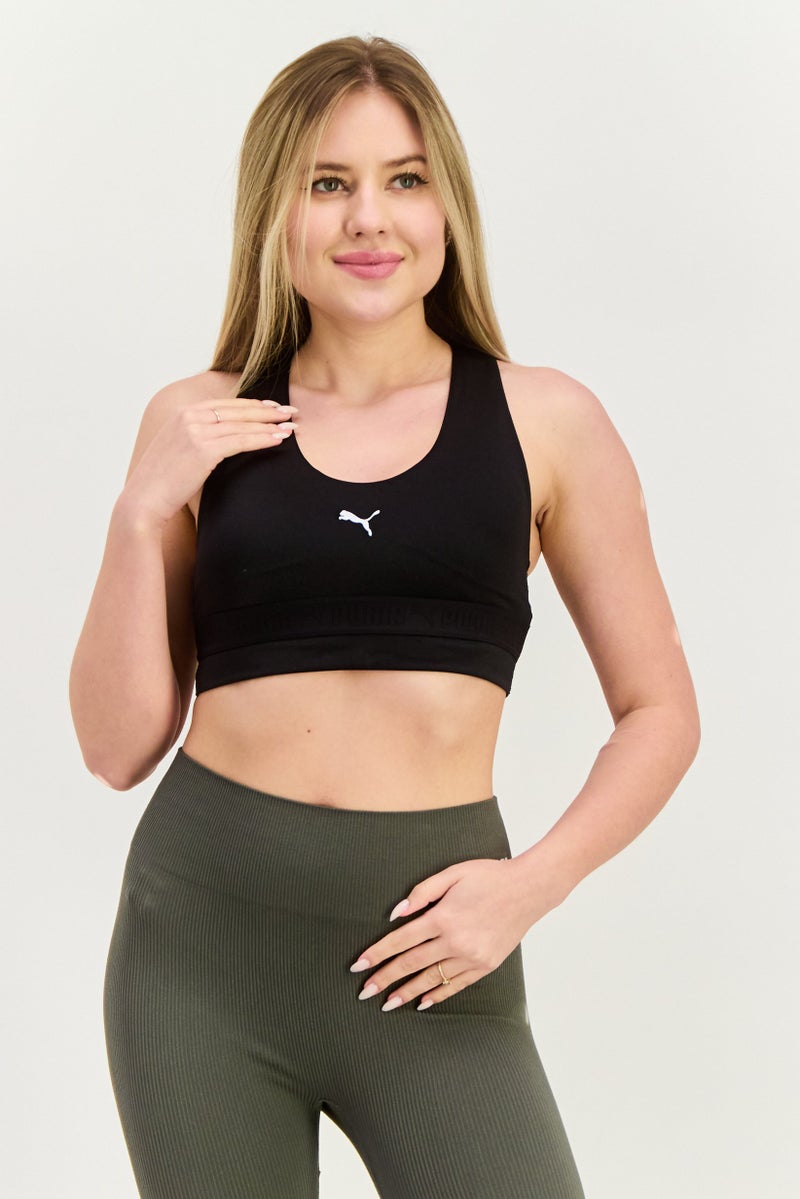 PUMA Women Brand Logo Padded Sports Bra, Black - Image 1
