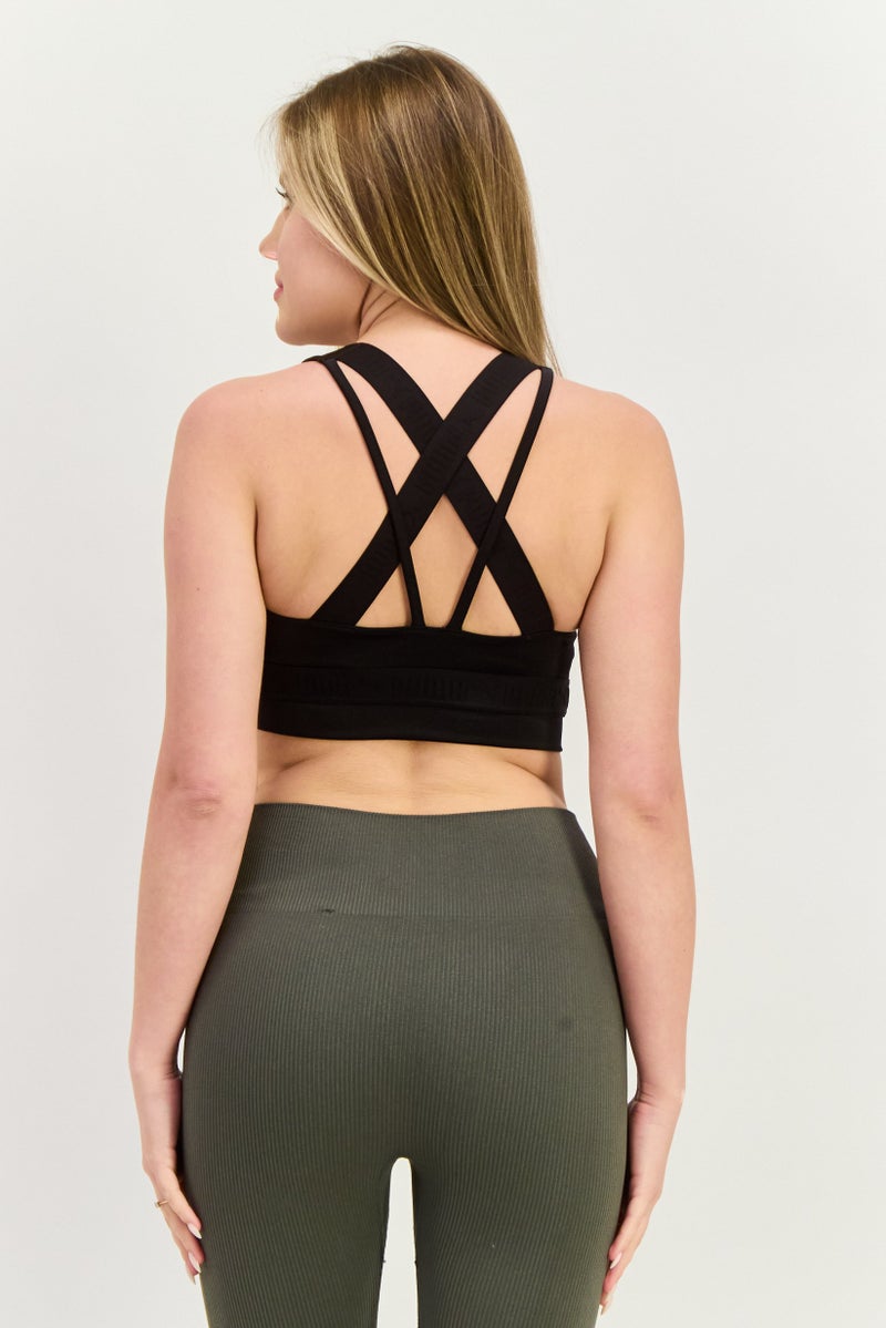 PUMA Women Brand Logo Padded Sports Bra, Black - Image 2