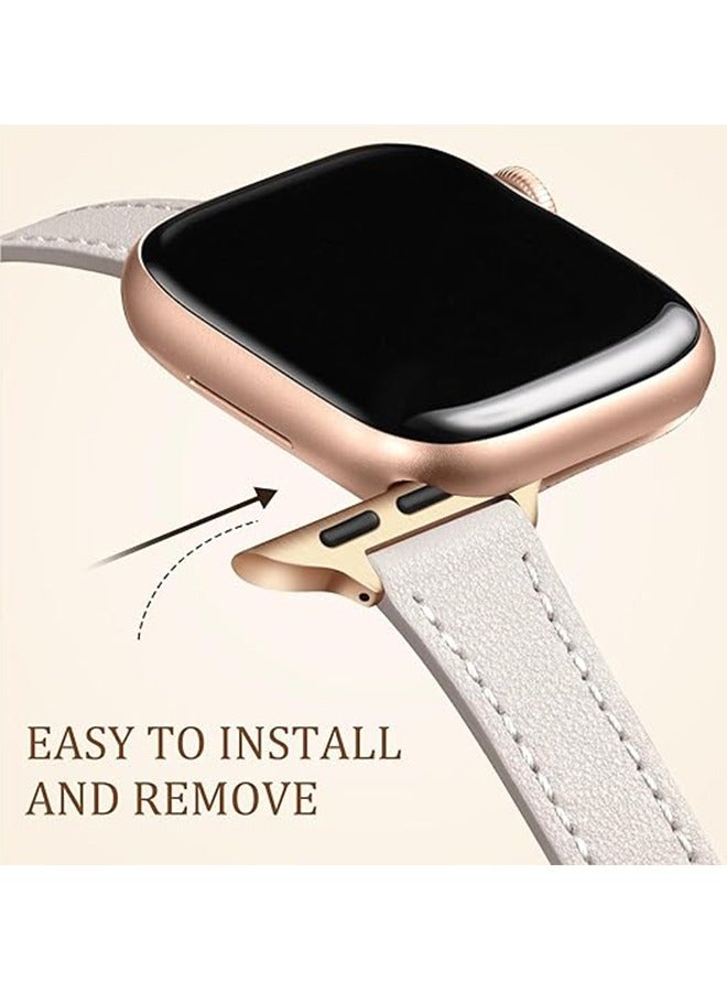Charlam Ultra-Thin Leather Watch Band Compatible With Apple Watch Band 40mm 38mm 41mm 42mm For Women, Top Grain Genuine Leather Watch Band Thin Watch Wristband For IWatch Series 10 9 8 7 6 5 4 3 2 1 Use Ltra - Image 4