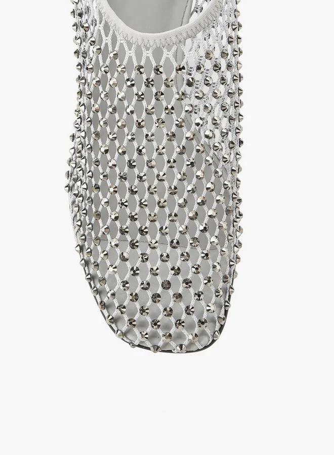 Haadana SILVER Haadana Womens Embellished Mesh Occasion Heeled Shoes for Women | Best Price UAE