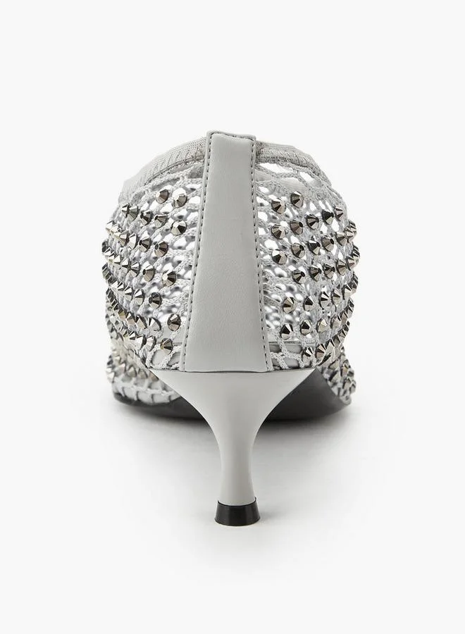 Haadana SILVER Haadana Womens Embellished Mesh Occasion Heeled Shoes for Women | Best Price UAE