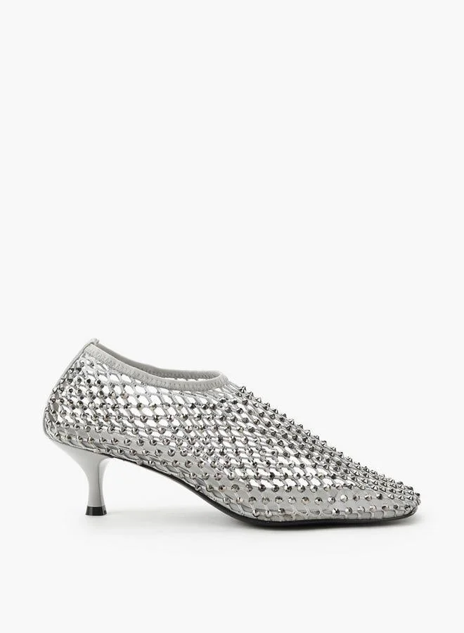 Haadana SILVER Haadana Womens Embellished Mesh Occasion Heeled Shoes for Women | Best Price UAE