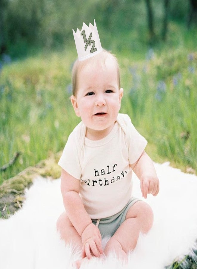 HIKLO Half Birthday Crown - 6 Months Crown Hat for Baby Boy/Girl, 1/2 Birthday Cake Smash Photo Props, Half Way Outfits for Baby (Green Half Birthday Crown) - Image 4