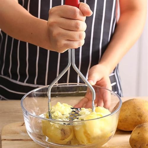 KIPSOME Potato Masher Multifunctional Easy Stainless Steel Kitchen Tool Hand Non-Slip Grip Potato Ricer for Fruit Smasher Vegetable Mashed (Grey) - Image 5