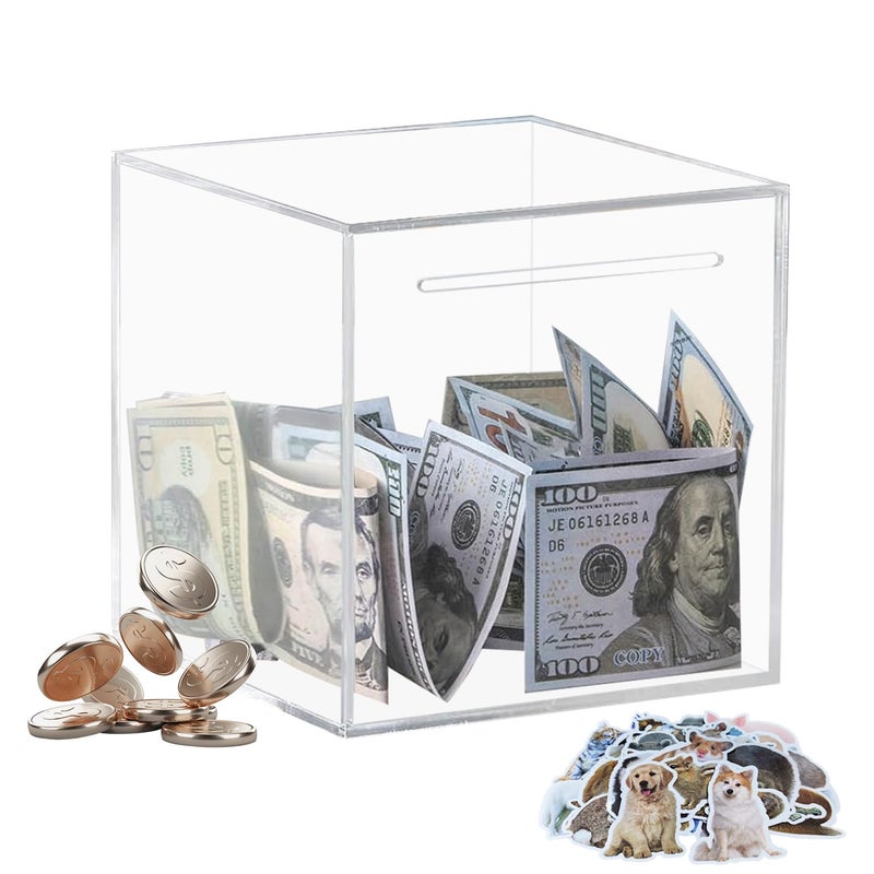 Totola Clear and Unopenable Piggy Bank Transparent Money Box for Cash Savings MustBreaktoOpen Acrylic Coin Bank Change Jar for Real Money Birthday Gifts for Kids Adults Square Medium - Image 2