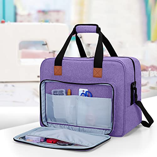 LUXJA Sewing Machine Carrying Case, Portable Tote Bag Compatible with Most Singer, Brother Sewing Machines and Accessories, Purple - Image 2