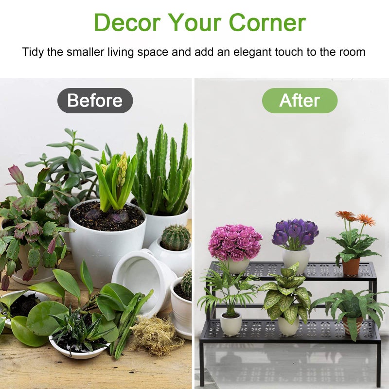 Garden 4 you Metal Plant Stand Metal 2 Tier Potted Multiple Flower Pot Holder Plant Shelf Indoor Plants Multiple,Outdoor Heavy Duty Planter Display Shelving Unit for Patio Garden Corner Balcony Living Room(Black) - Image 4