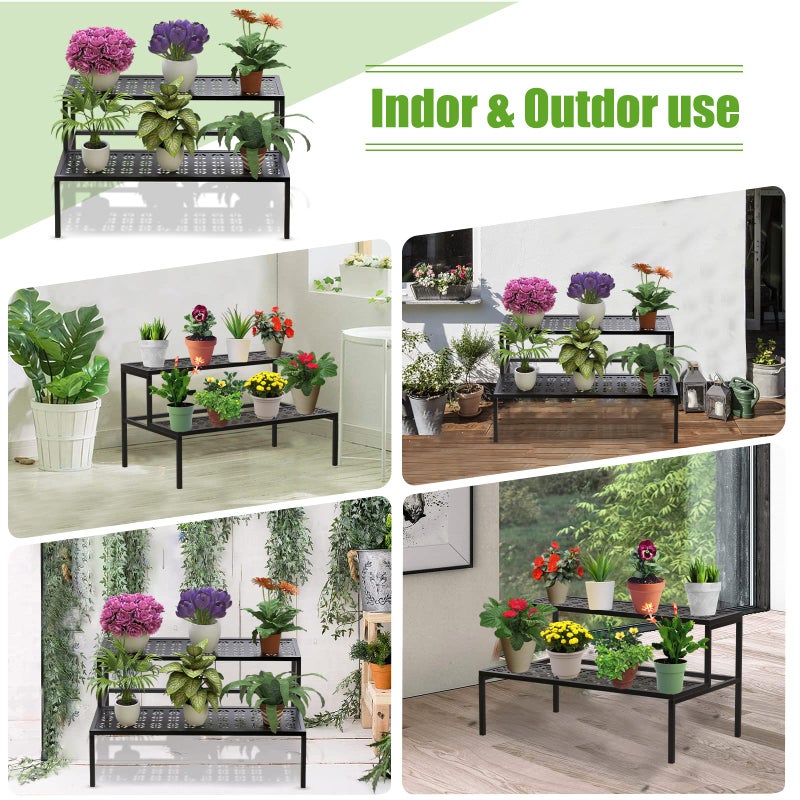 Garden 4 you Metal Plant Stand Metal 2 Tier Potted Multiple Flower Pot Holder Plant Shelf Indoor Plants Multiple,Outdoor Heavy Duty Planter Display Shelving Unit for Patio Garden Corner Balcony Living Room(Black) - Image 3