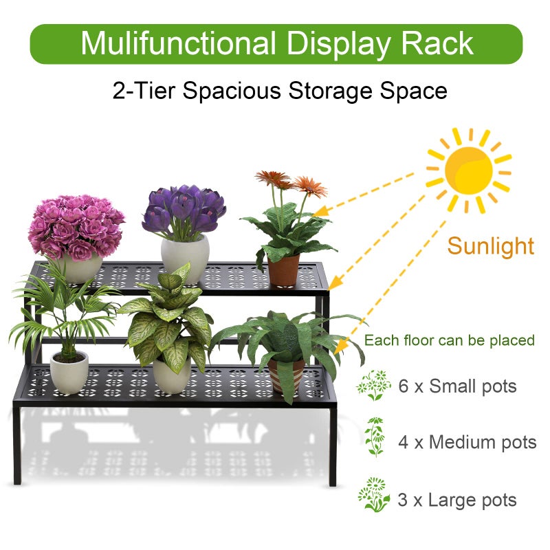 Garden 4 you Metal Plant Stand Metal 2 Tier Potted Multiple Flower Pot Holder Plant Shelf Indoor Plants Multiple,Outdoor Heavy Duty Planter Display Shelving Unit for Patio Garden Corner Balcony Living Room(Black) - Image 2