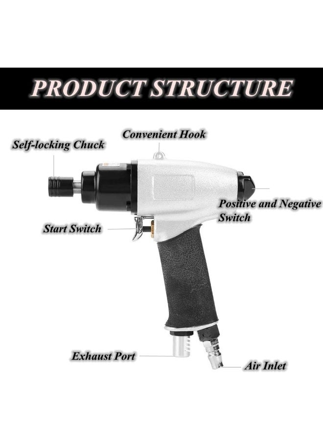 Pneumatic Air Screwdriver Tool, 1/4" Air Screw Driver Gun Impact Screwdriver Tool, 8000rpm Air Screwdriver Reversible Type Industry Professional Screw Driver, for Containers, Electrical Appliances  - Image 3