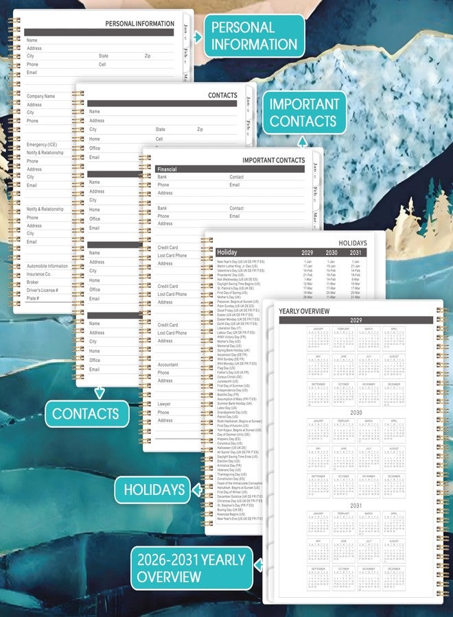Pinchoco Monthly Planner 2026-2031 - 5 Year Monthly Calendar 2026-2031, Jul.2026 - Jun.2031, 9" x 11", 60 Months with Tabs, Double-Side Pocket, Holidays, Pages, Elastic Closure - Image 5