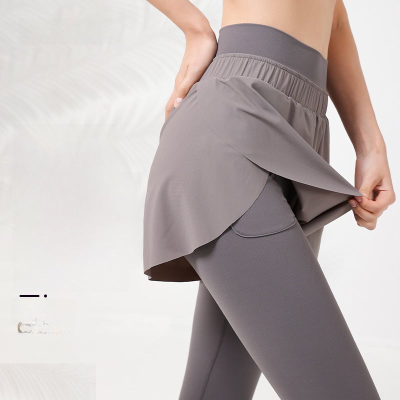 Generic Quick-Dry High-Waist Yoga Pants with Skirt Grey - Image 3