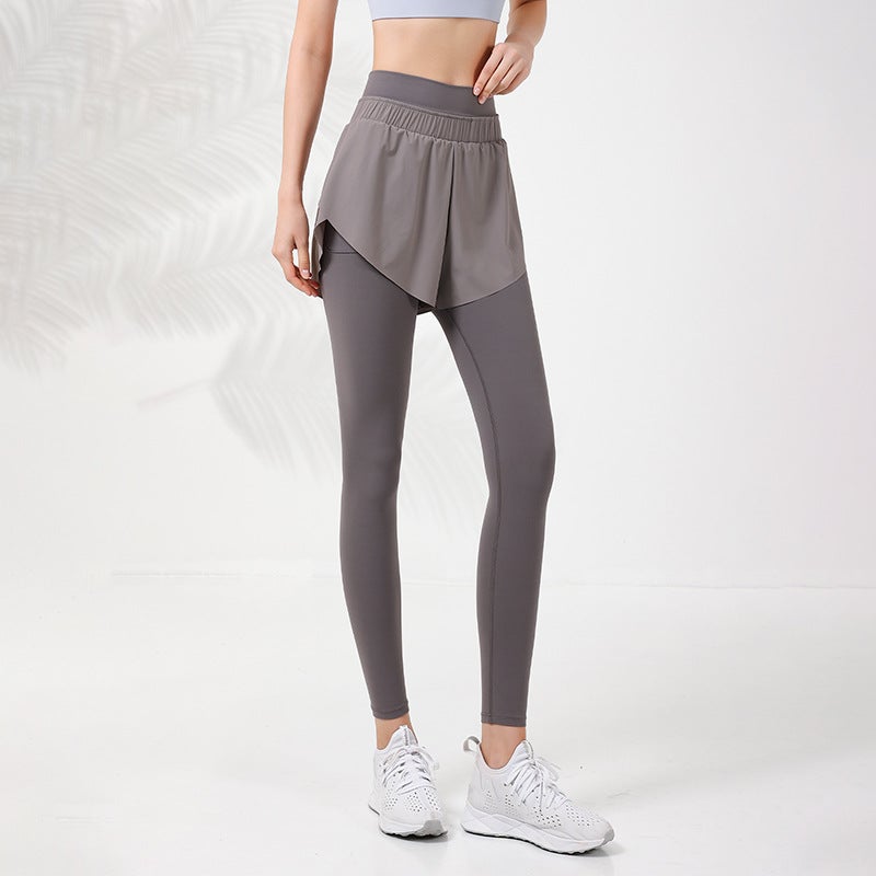 Generic Quick-Dry High-Waist Yoga Pants with Skirt Grey - Image 1