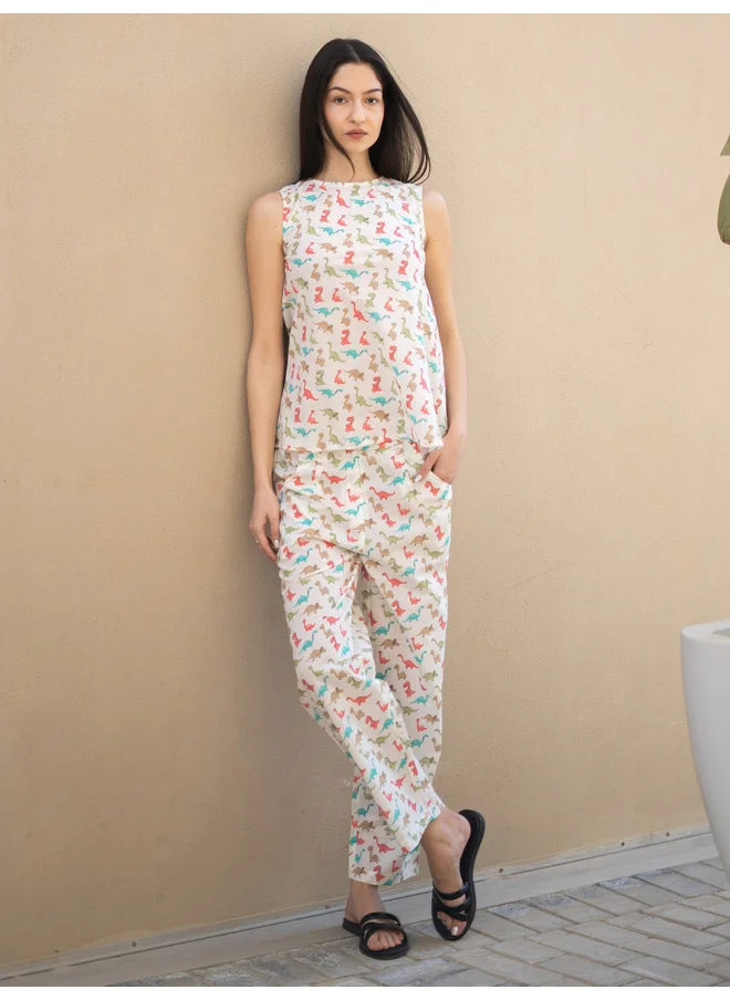 sanskrutihomes Sanskrutihomes All-Over Printed Sleeveless Top and Straight Pyjama Set