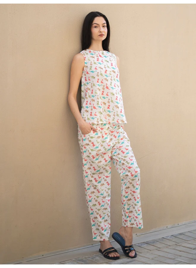 sanskrutihomes Sanskrutihomes All-Over Printed Sleeveless Top and Straight Pyjama Set