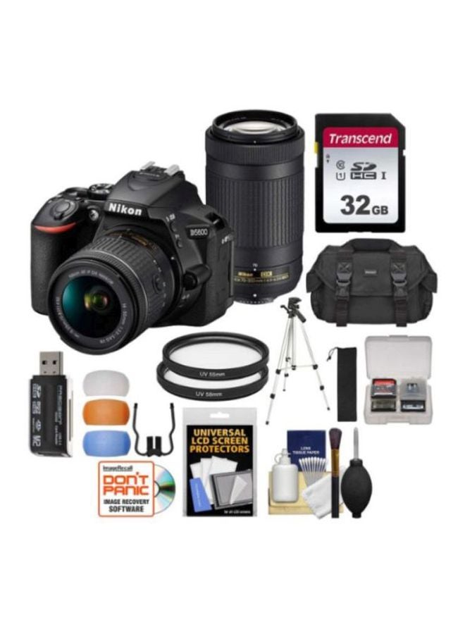 نيكون كاميرا رقمية بعدسة أحادية عاكسة D5600 مزوّدة بعدسة AF-P NIKKOR متوافقة مع صيغة DX وتغطي نطاق طول بؤري من 18 إلى 55 مم وتعمل بتقنية VR (تقليل الاهتزاز) وفتحة قصوى f/3.5 إلى 5.6G + عدسة AF-P NIKKOR تغطي نطاق طول بؤري من 70 إلى 300 مم وتعمل بتقنية VR (تقليل الاهتزاز) وفتحة قصوى f/4.5 إلى 5.6E ED وبجودة 24.2 ميجابكسل، مع تقنية واي فاي وNFC وبلوتوث مدمجة ومجموعة ملحقات - Image 1