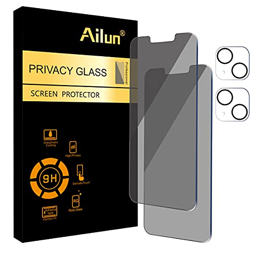 Ailun 2Pack Privacy Screen Protector for iPhone 13 [6.1 inch] + 2 Pack Camera Lens Protector, Anti Spy Private Tempered Glass Film,[9H Hardness] - HD - Image 1