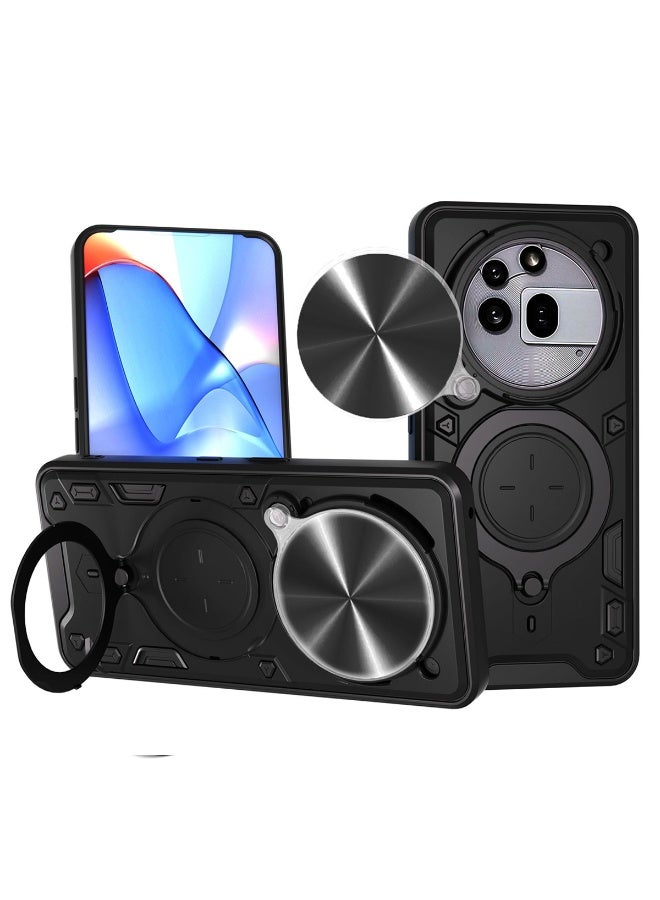 SanHu for Nothing Phone 3A Pro 5G Case, Slide Camera Lens Cover, Magnetic Ring Holder Kickstand Protective Phone Case for Nothing Phone 3A Pro 5G, Black - Image 1