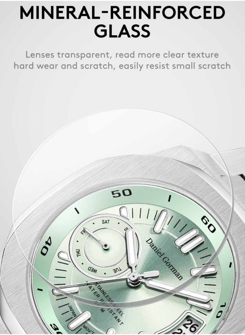 DANIEL GORMAN - Men's Watch Quartz Analog Stainless Steel Watch with Auto Day Date Calendar, Luminous Dial 50M Waterproof Men Wrist watches, Easy Reader Big Face Mens Luxury Watch - Image 1