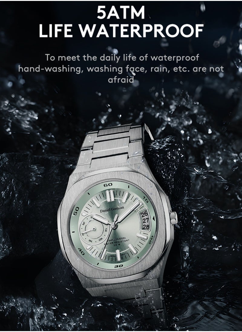 DANIEL GORMAN - Men's Watch Quartz Analog Stainless Steel Watch with Auto Day Date Calendar, Luminous Dial 50M Waterproof Men Wrist watches, Easy Reader Big Face Mens Luxury Watch - Image 1