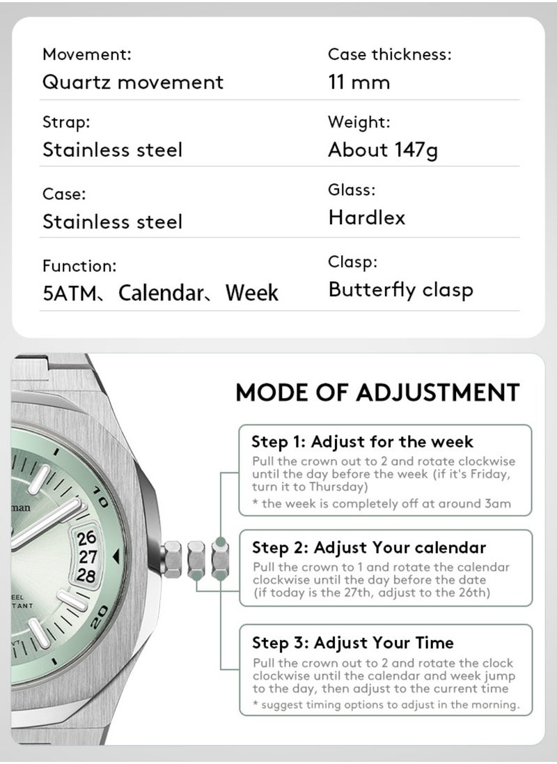 DANIEL GORMAN - Men's Watch Quartz Analog Stainless Steel Watch with Auto Day Date Calendar, Luminous Dial 50M Waterproof Men Wrist watches, Easy Reader Big Face Mens Luxury Watch - Image 1