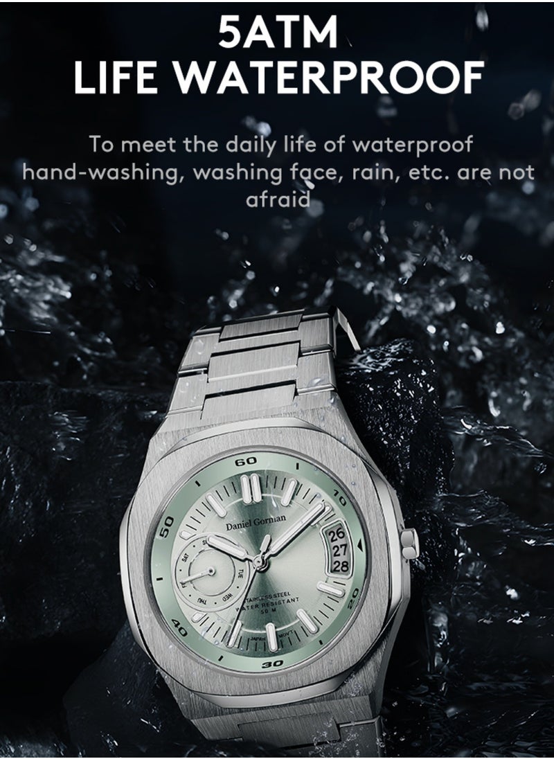 DANIEL GORMAN - Men's Watch Quartz Analog Stainless Steel Watch with Auto Day Date Calendar, Luminous Dial 50M Waterproof Men Wrist watches, Easy Reader Big Face Mens Luxury Watch - Image 1
