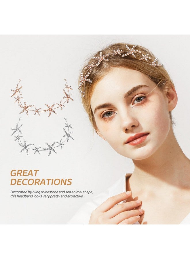 Beaupretty 2Pcs Star Headpiece Mermaid Starfish Headband Hair Clip Rhinestone Wedding Jewelry Hair Accessories For Women Girl - Image 5