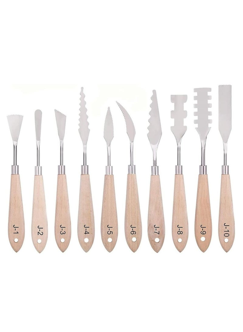 Oasisgalore Paint Knife Set - 10pcs Stainless Steel Spatula Palette Knife Painting Tools for Oil and Paste Application with Wood Handles  - Image 1