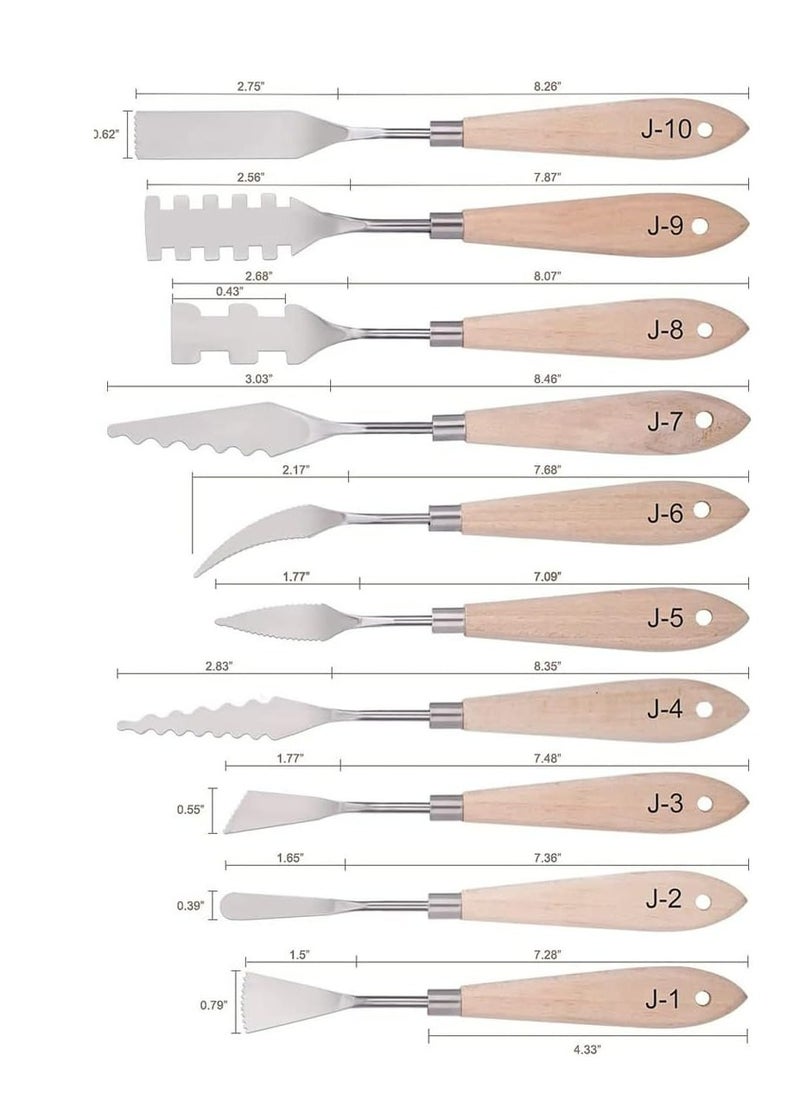 Oasisgalore Paint Knife Set - 10pcs Stainless Steel Spatula Palette Knife Painting Tools for Oil and Paste Application with Wood Handles  - Image 2