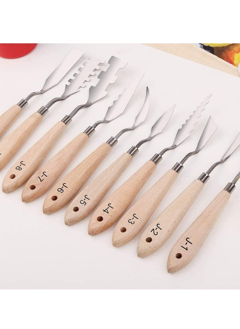 Oasisgalore Paint Knife Set - 10pcs Stainless Steel Spatula Palette Knife Painting Tools for Oil and Paste Application with Wood Handles  - Image 3