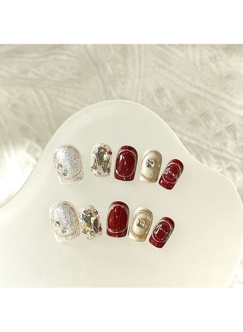 SCHAVO Vintage Handmade Press on Nails Removable Manicure DIY Fake Nails Set 10 Pieces - Image 1