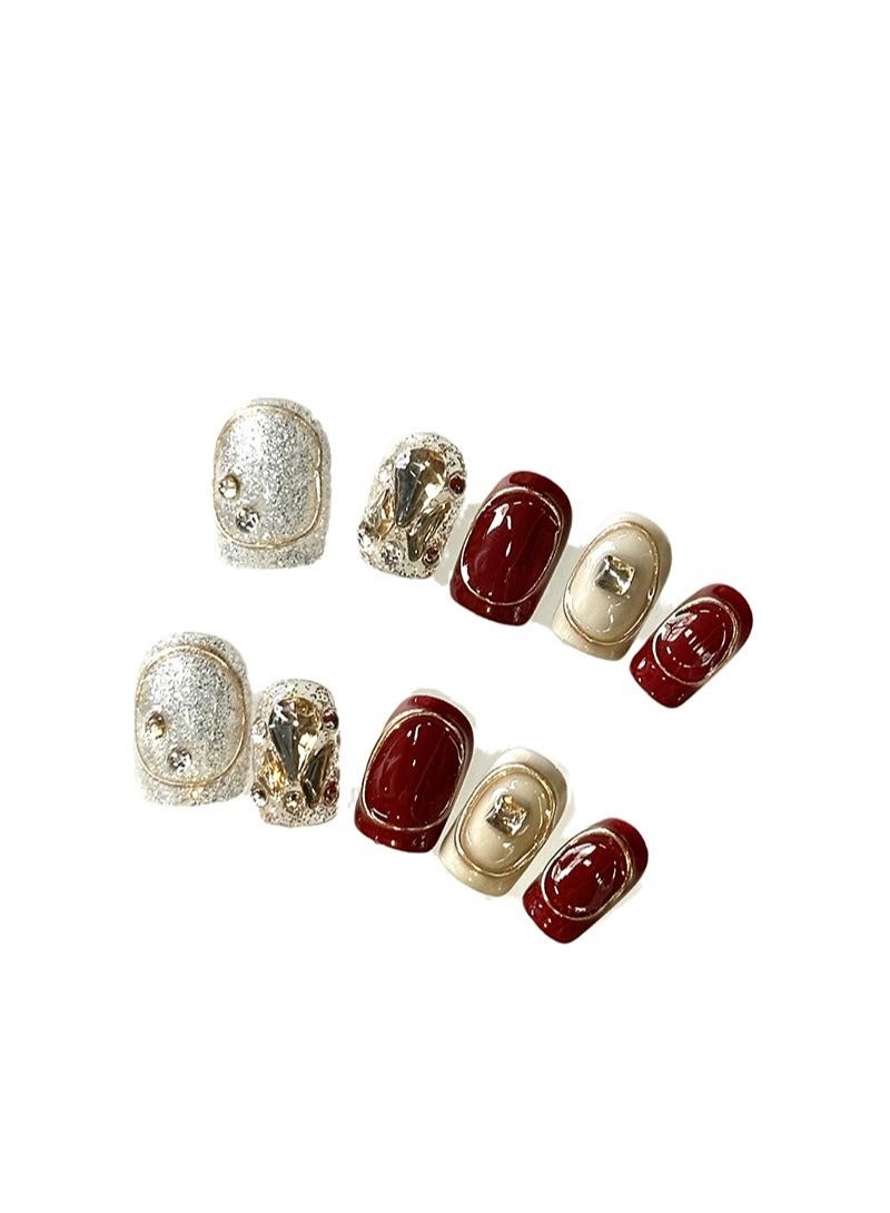 SCHAVO Vintage Handmade Press on Nails Removable Manicure DIY Fake Nails Set 10 Pieces - Image 2