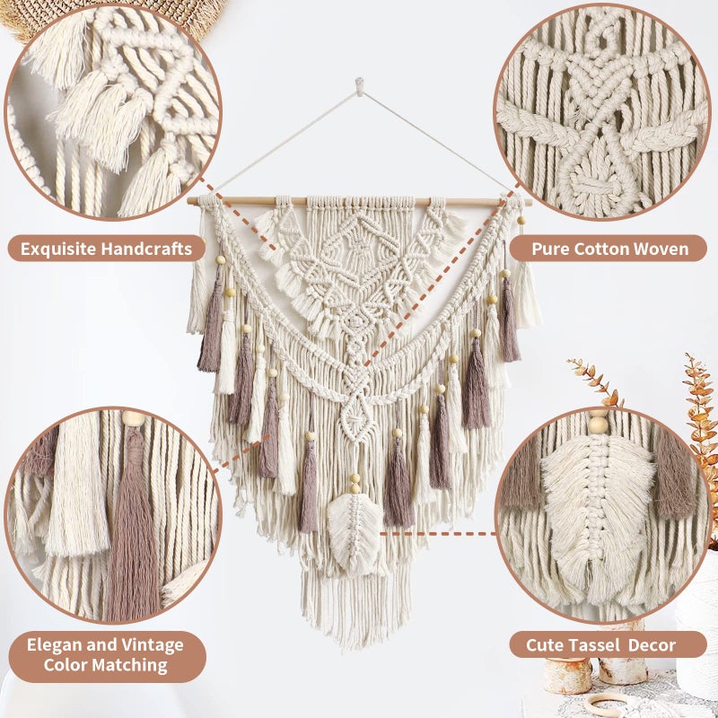Lokeisna Macrame Wall Hanging, Woven Tapestry Beige & Dusty Rose Handmade Craft Macrame Wall Decor, Gallery & Nursery, Size 37.4â€ Lx27.5â€ W - Image 4