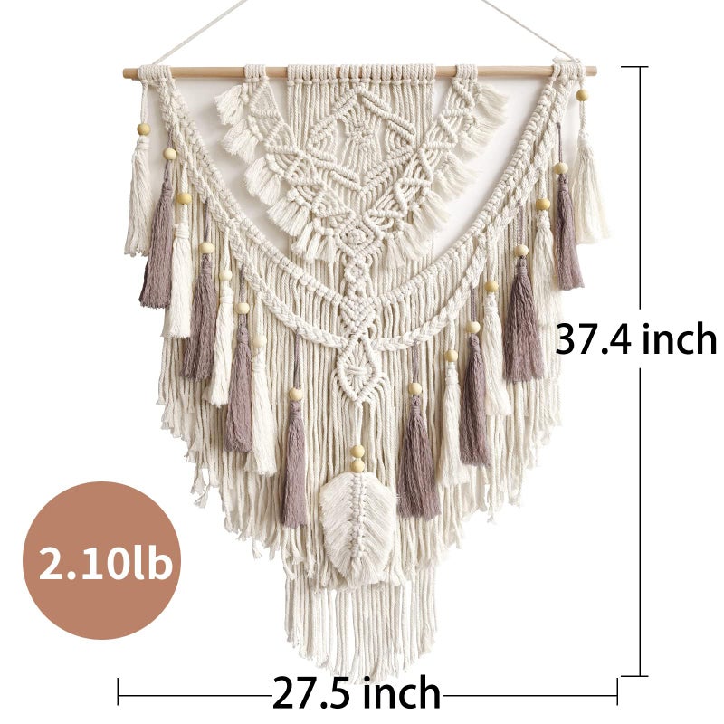 Lokeisna Macrame Wall Hanging, Woven Tapestry Beige & Dusty Rose Handmade Craft Macrame Wall Decor, Gallery & Nursery, Size 37.4â€ Lx27.5â€ W - Image 3
